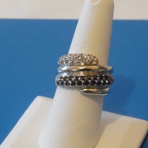 RARE Technibond Black and White Pave Diamond Accented Bypass Ring Size 8-1/4